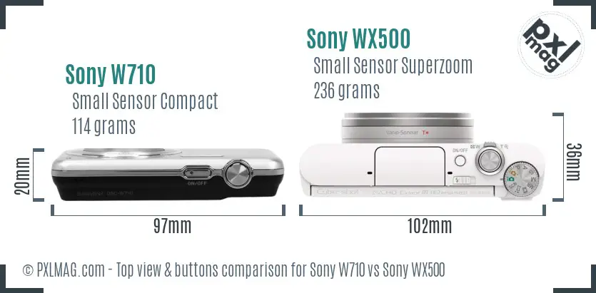 Sony W710 vs Sony WX500 top view buttons comparison