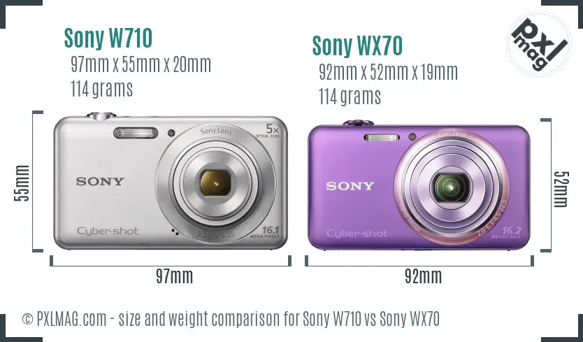 Sony W710 vs Sony WX70 size comparison