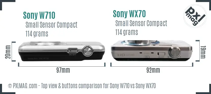 Sony W710 vs Sony WX70 top view buttons comparison