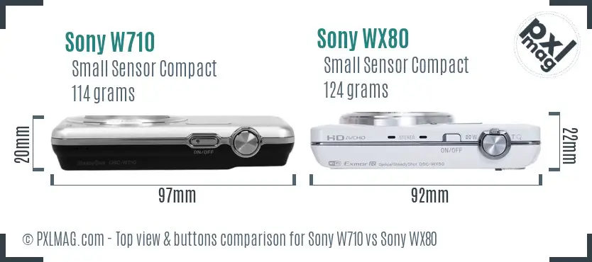 Sony W710 vs Sony WX80 top view buttons comparison