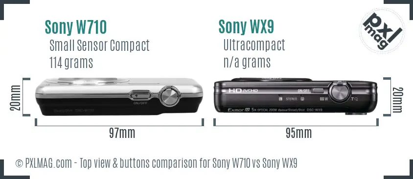 Sony W710 vs Sony WX9 top view buttons comparison