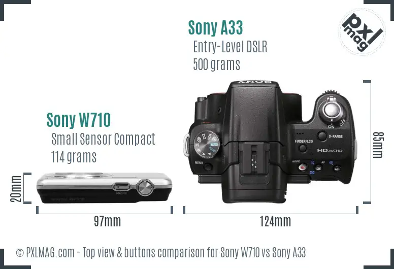 Sony W710 vs Sony A33 top view buttons comparison
