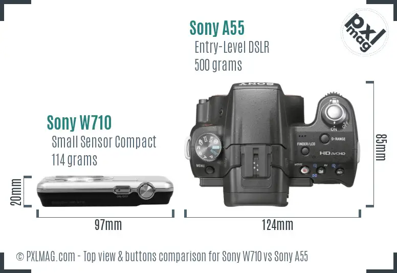 Sony W710 vs Sony A55 top view buttons comparison