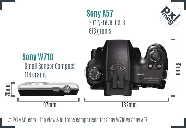 Sony W710 vs Sony A57 top view buttons comparison