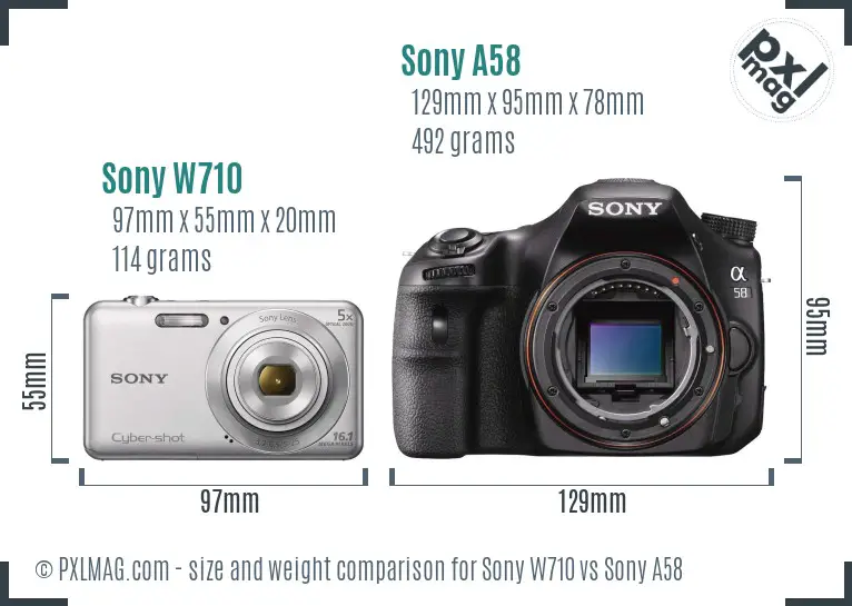 Sony W710 vs Sony A58 size comparison