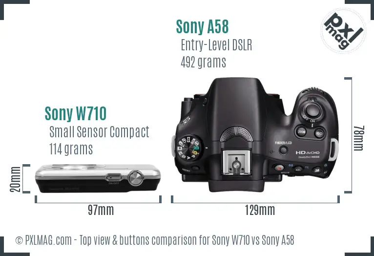 Sony W710 vs Sony A58 top view buttons comparison