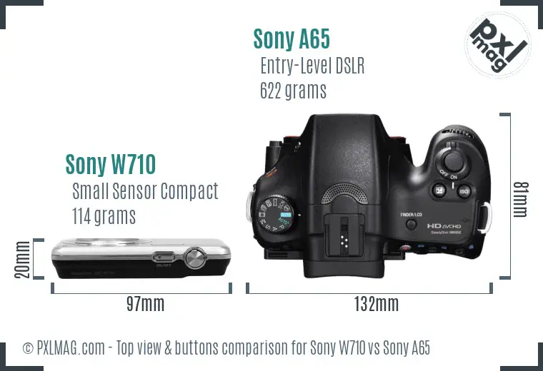Sony W710 vs Sony A65 top view buttons comparison