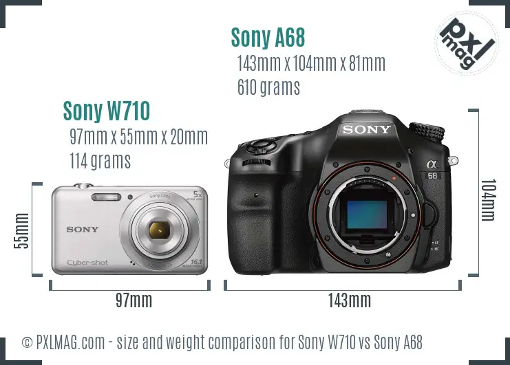 Sony W710 vs Sony A68 size comparison