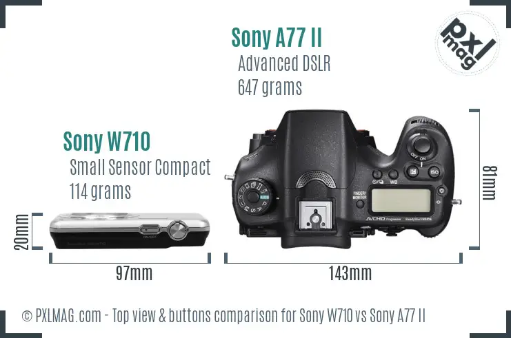 Sony W710 vs Sony A77 II top view buttons comparison