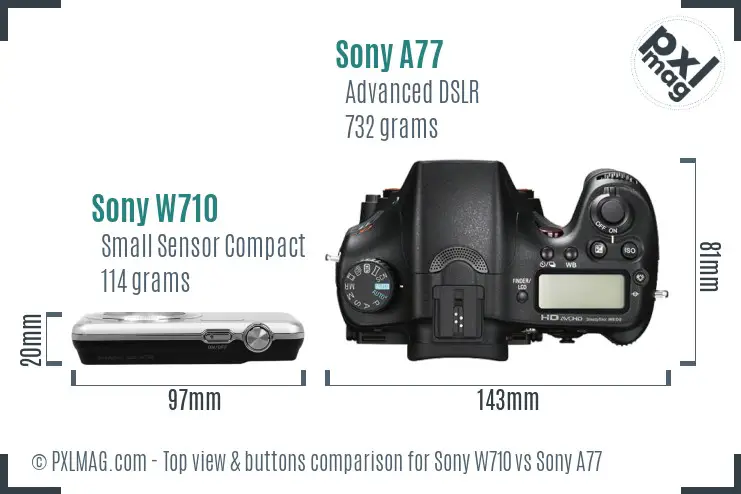 Sony W710 vs Sony A77 top view buttons comparison