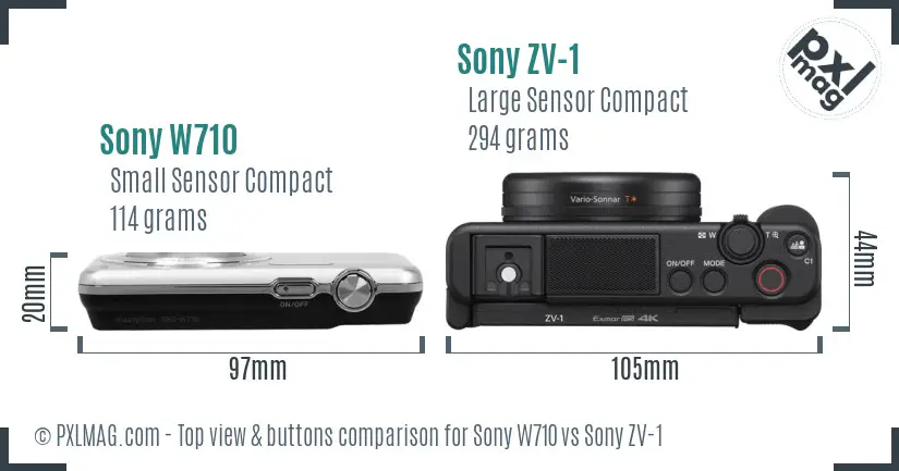 Sony W710 vs Sony ZV-1 top view buttons comparison
