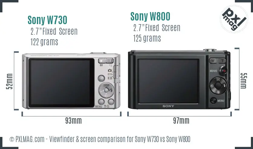 Sony W730 vs Sony W800 Screen and Viewfinder comparison