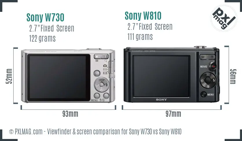 Sony W730 vs Sony W810 Screen and Viewfinder comparison