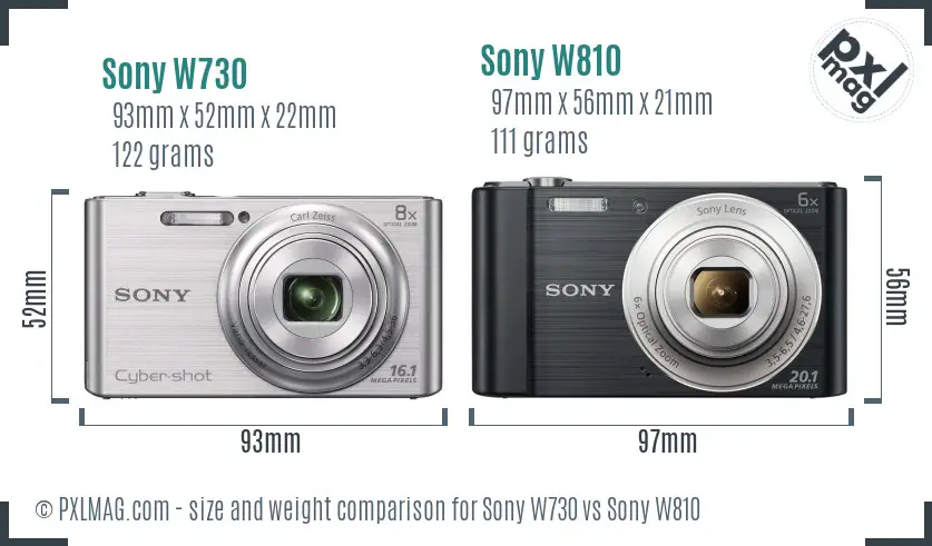 Sony W730 vs Sony W810 size comparison