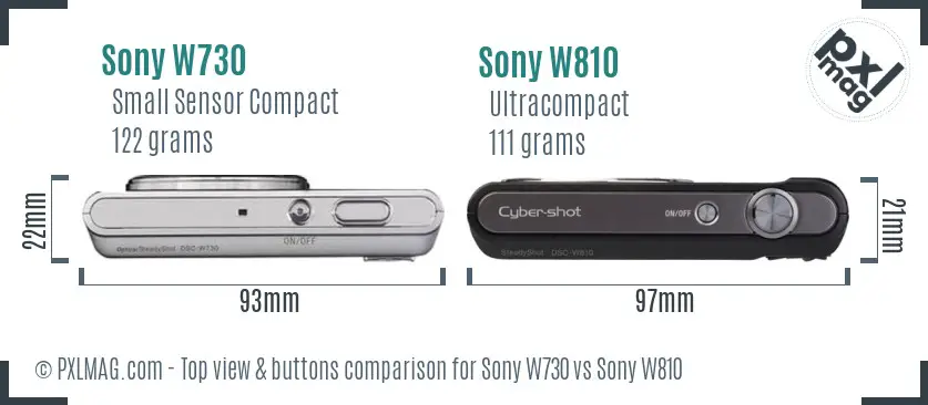 Sony W730 vs Sony W810 top view buttons comparison