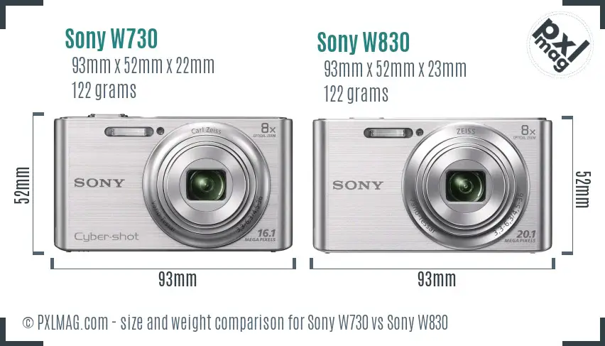 Sony W730 vs Sony W830 size comparison