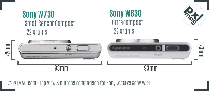 Sony W730 vs Sony W830 top view buttons comparison