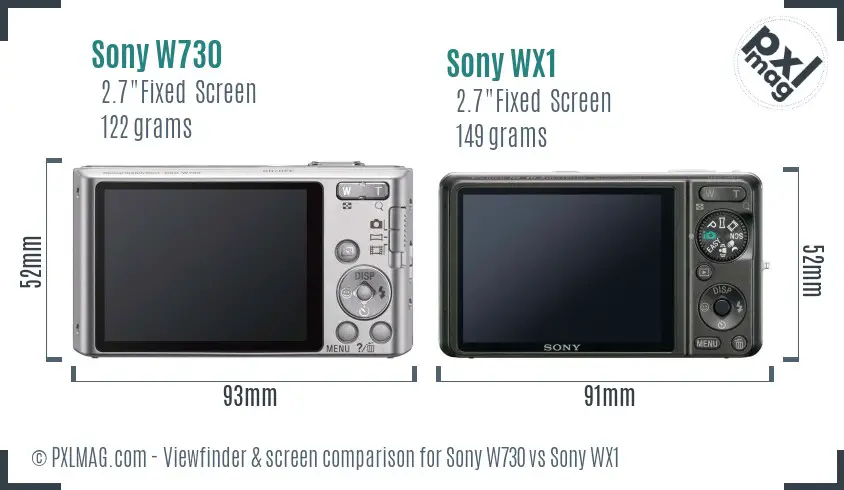 Sony W730 vs Sony WX1 Screen and Viewfinder comparison