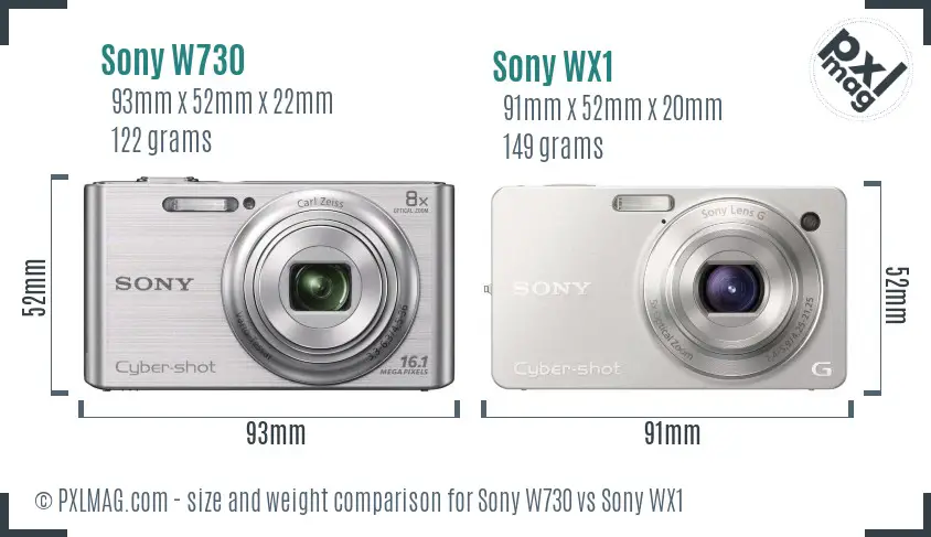 Sony W730 vs Sony WX1 size comparison