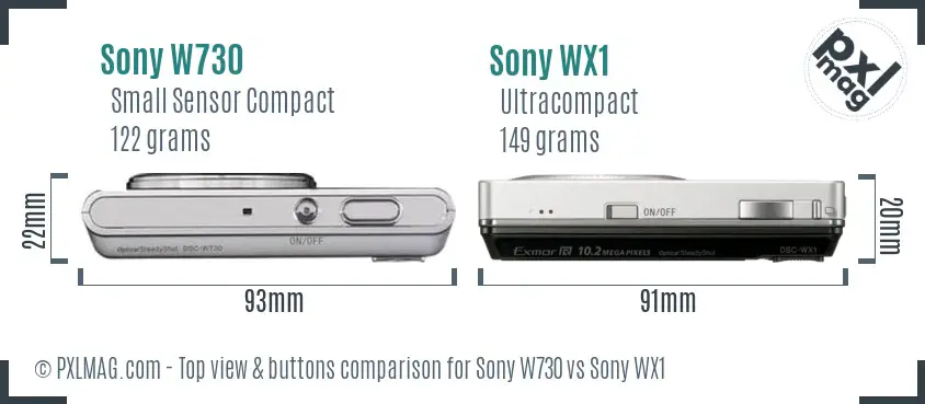 Sony W730 vs Sony WX1 top view buttons comparison