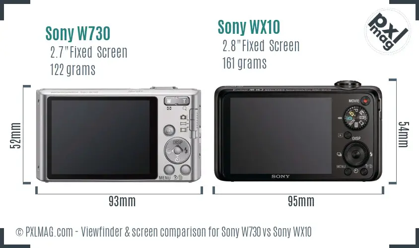 Sony W730 vs Sony WX10 Screen and Viewfinder comparison