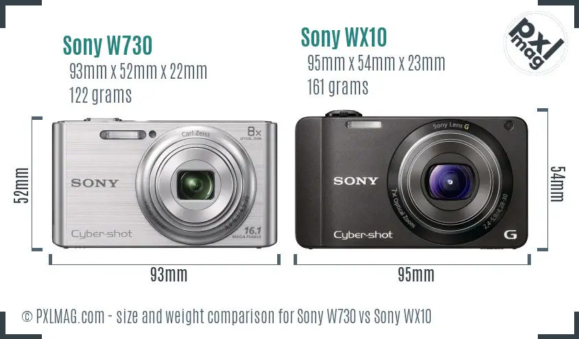 Sony W730 vs Sony WX10 size comparison