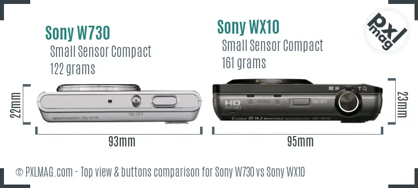 Sony W730 vs Sony WX10 top view buttons comparison