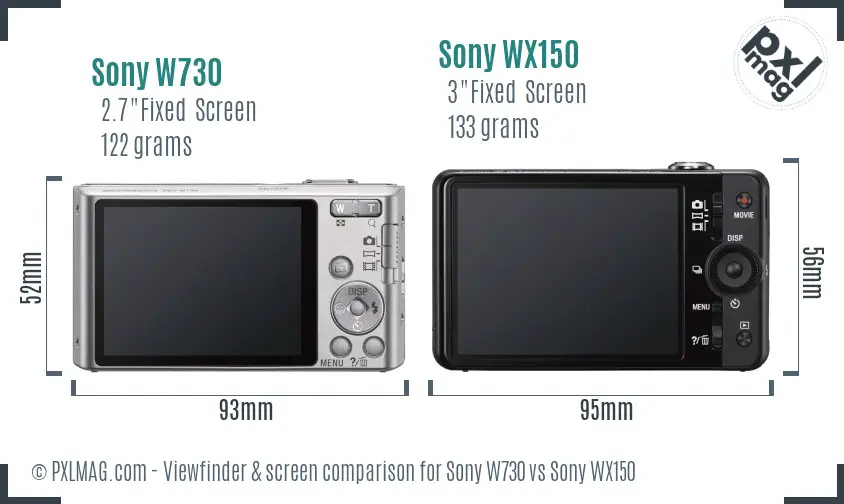 Sony W730 vs Sony WX150 Screen and Viewfinder comparison