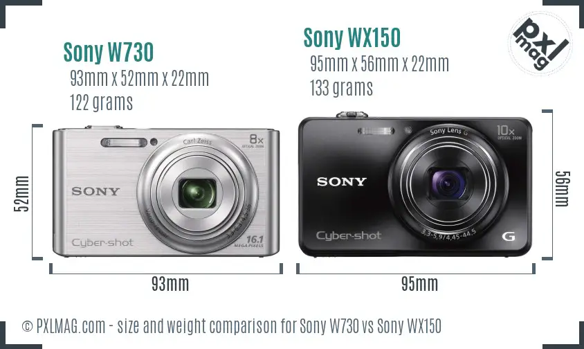 Sony W730 vs Sony WX150 size comparison