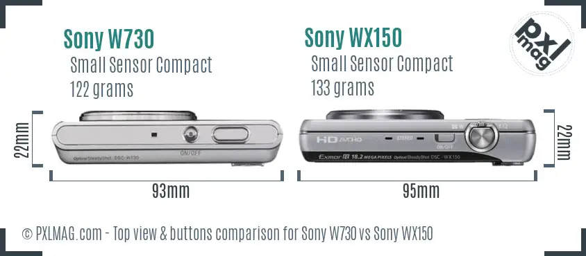 Sony W730 vs Sony WX150 top view buttons comparison