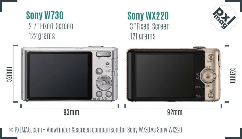 Sony W730 vs Sony WX220 Screen and Viewfinder comparison