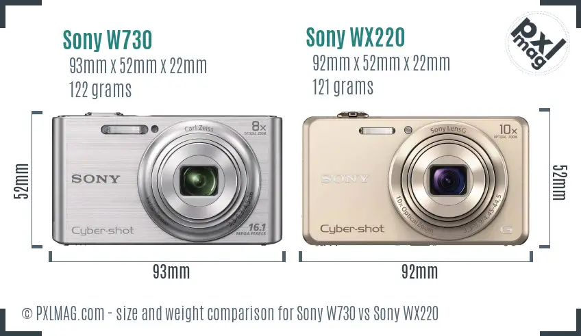 Sony W730 vs Sony WX220 size comparison