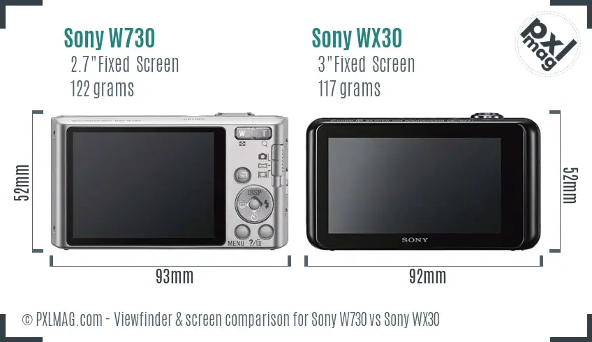 Sony W730 vs Sony WX30 Screen and Viewfinder comparison
