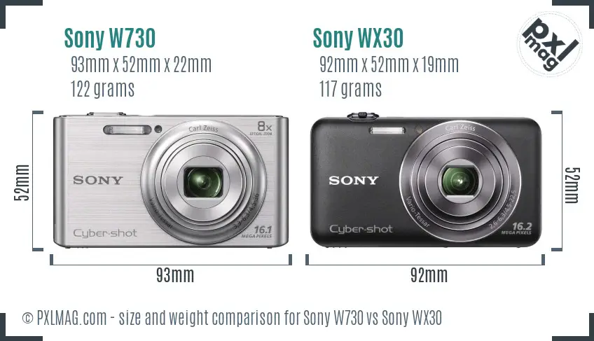 Sony W730 vs Sony WX30 size comparison