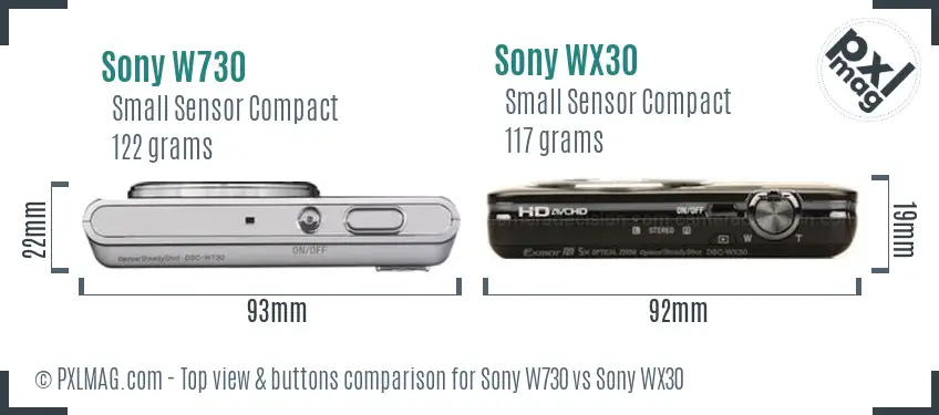 Sony W730 vs Sony WX30 top view buttons comparison