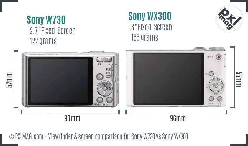Sony W730 vs Sony WX300 Screen and Viewfinder comparison