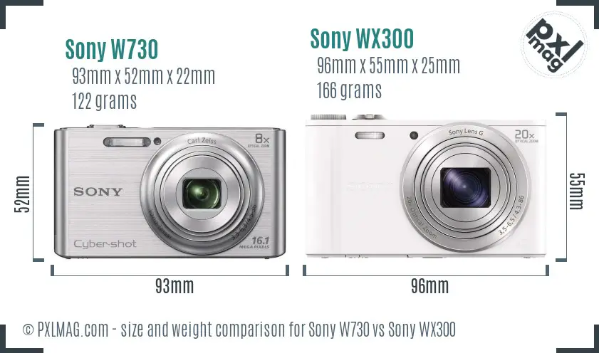 Sony W730 vs Sony WX300 size comparison