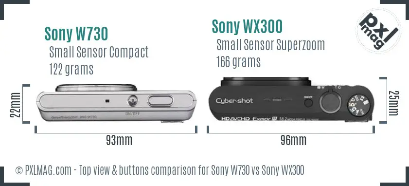 Sony W730 vs Sony WX300 top view buttons comparison