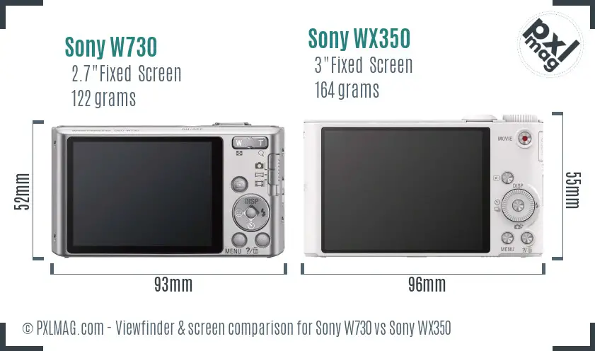 Sony W730 vs Sony WX350 Screen and Viewfinder comparison