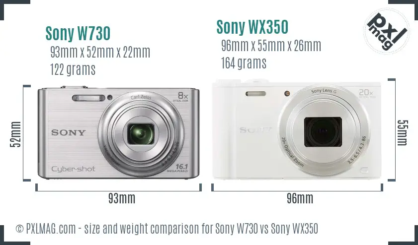 Sony W730 vs Sony WX350 size comparison