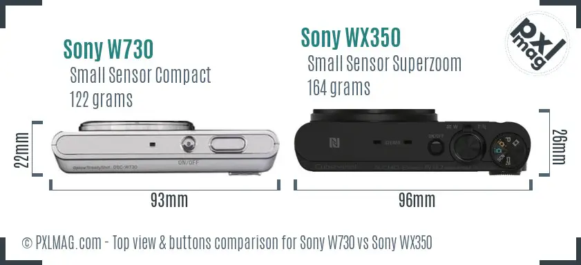 Sony W730 vs Sony WX350 top view buttons comparison