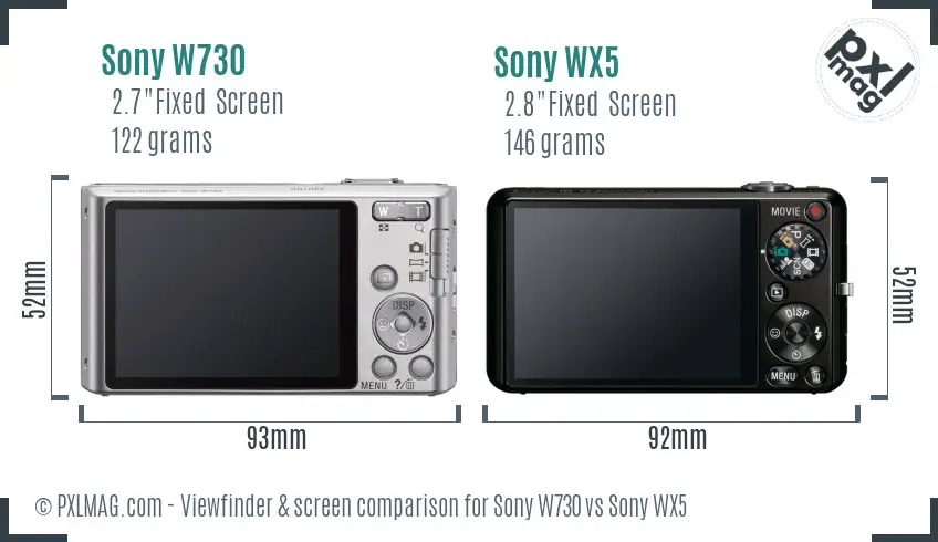 Sony W730 vs Sony WX5 Screen and Viewfinder comparison
