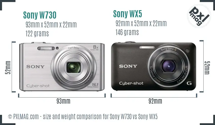 Sony W730 vs Sony WX5 size comparison