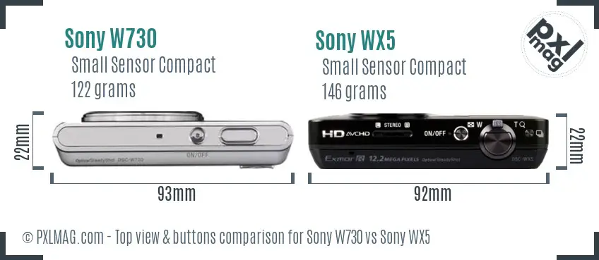 Sony W730 vs Sony WX5 top view buttons comparison