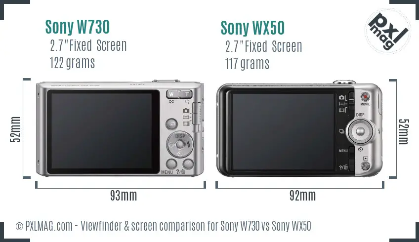 Sony W730 vs Sony WX50 Screen and Viewfinder comparison
