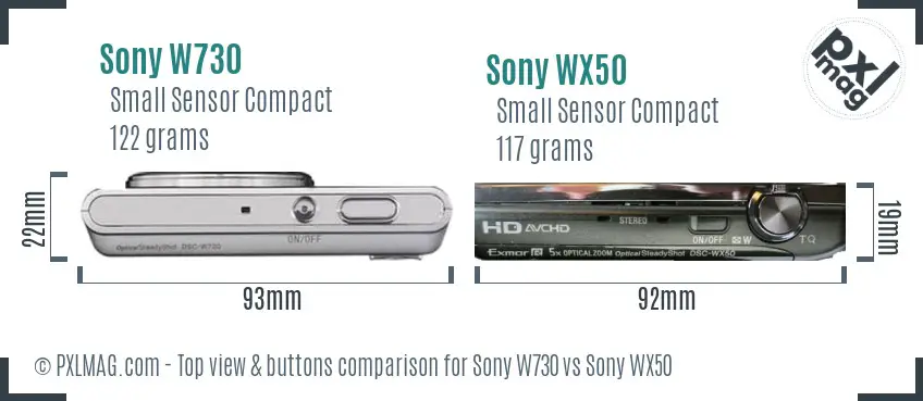 Sony W730 vs Sony WX50 top view buttons comparison