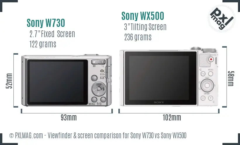 Sony W730 vs Sony WX500 Screen and Viewfinder comparison