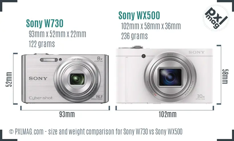 Sony W730 vs Sony WX500 size comparison