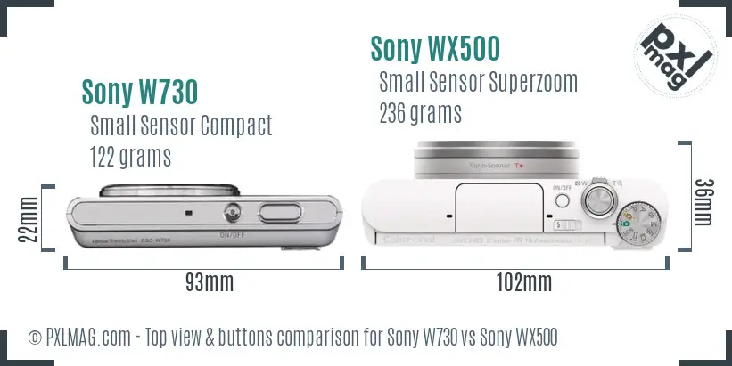 Sony W730 vs Sony WX500 top view buttons comparison
