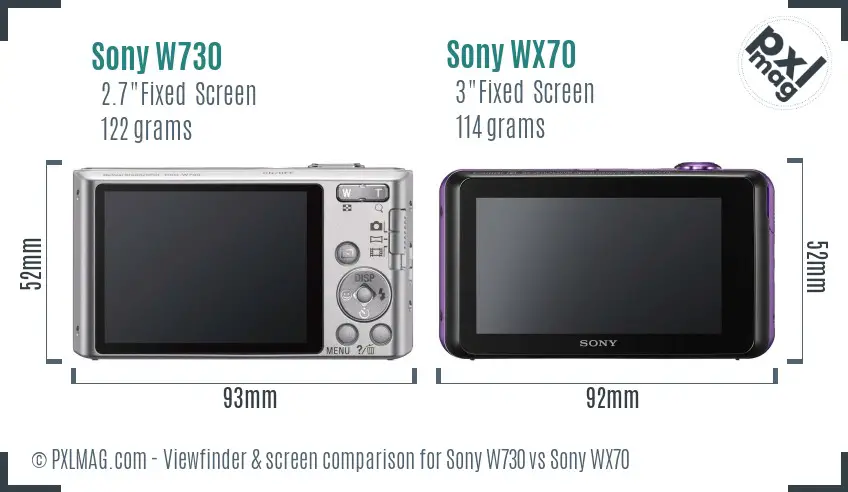 Sony W730 vs Sony WX70 Screen and Viewfinder comparison